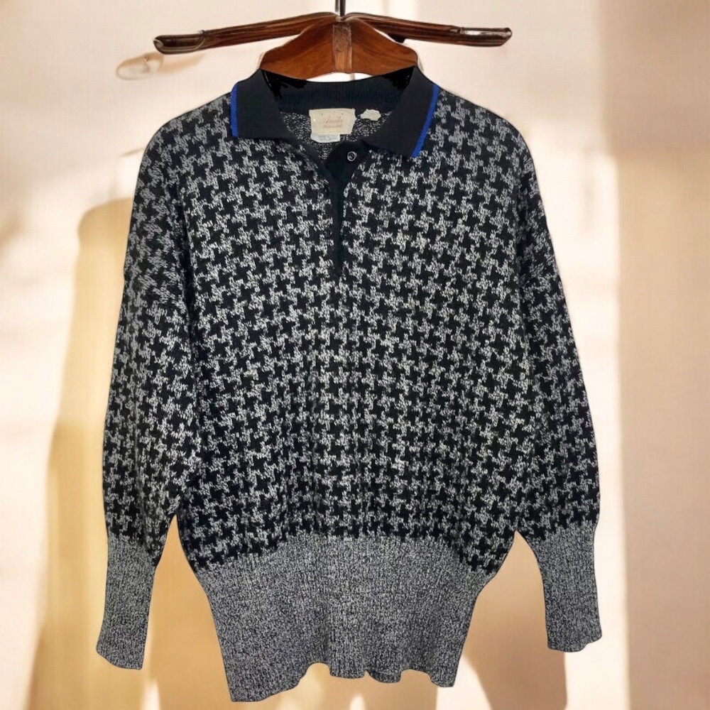 Vintage 80s Italian Wool Blend Herringbone Pullover Sweater Jumper